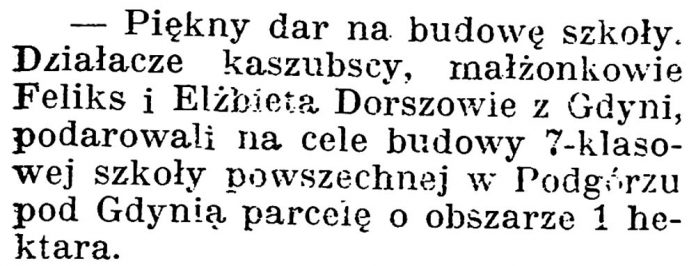 [Piękny dar na budowę szkoły] // Gazeta Kartuska. - 1924, nr 132, s. 3