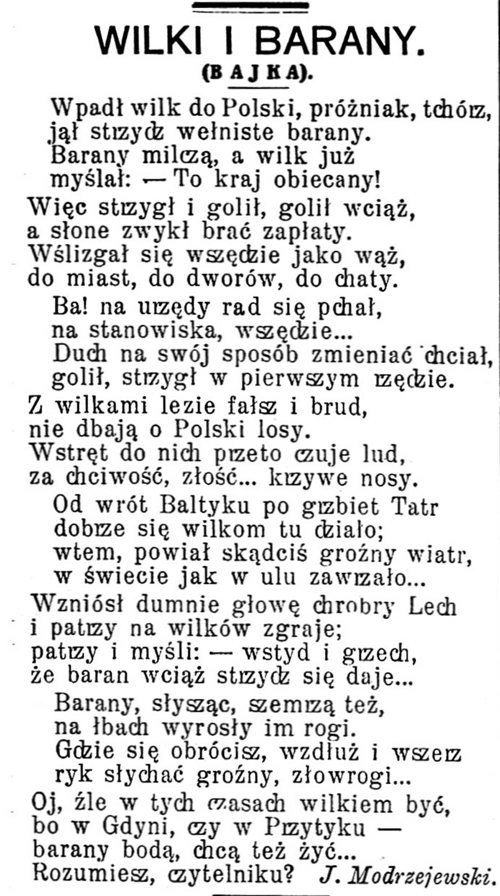 WILKI I BARANY (Bajka) // Gazeta Świąteczna. - 1936, nr 2890, s. 6