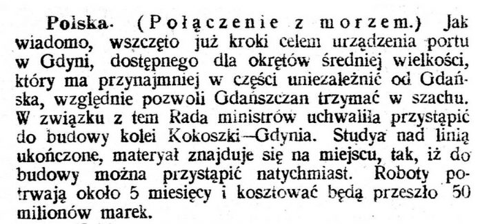 [Połączenie z morzem] // Głos Śląski. - 1920, nr 134, s. 1