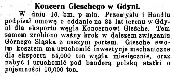 Koncern Gieschego w Gdyni // Pomorzanin. - 1928, nr 100, s. 3