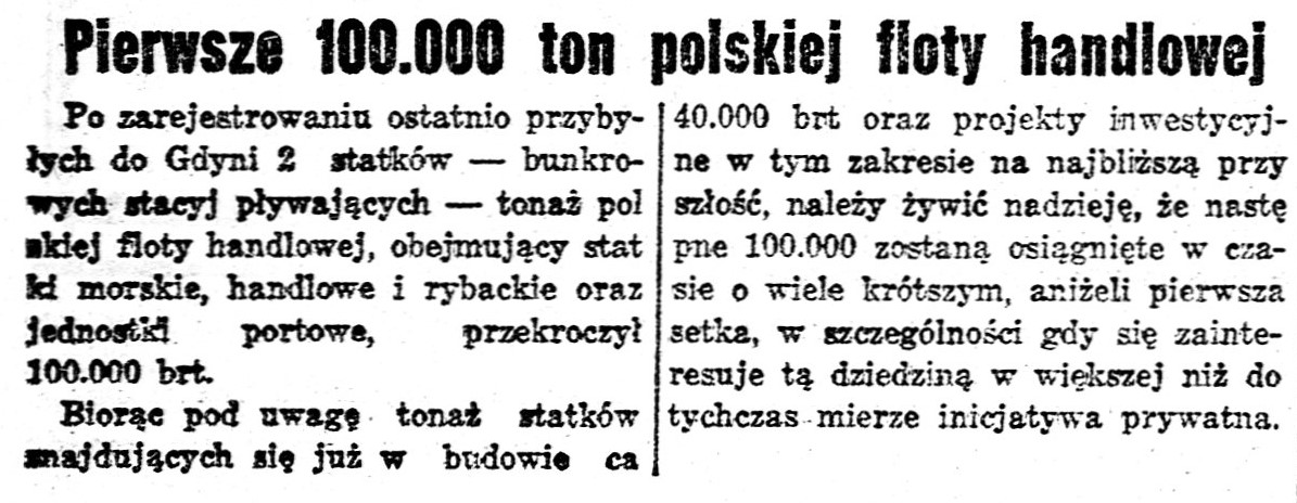 Pierwsze 100.00 ton polskiej floty handlowej