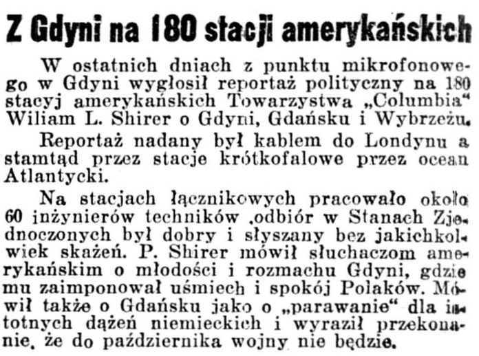Z Gdyni na 180 stacji amerykańskich // Dziennik Poznański. - 1939, nr 192, s. 3