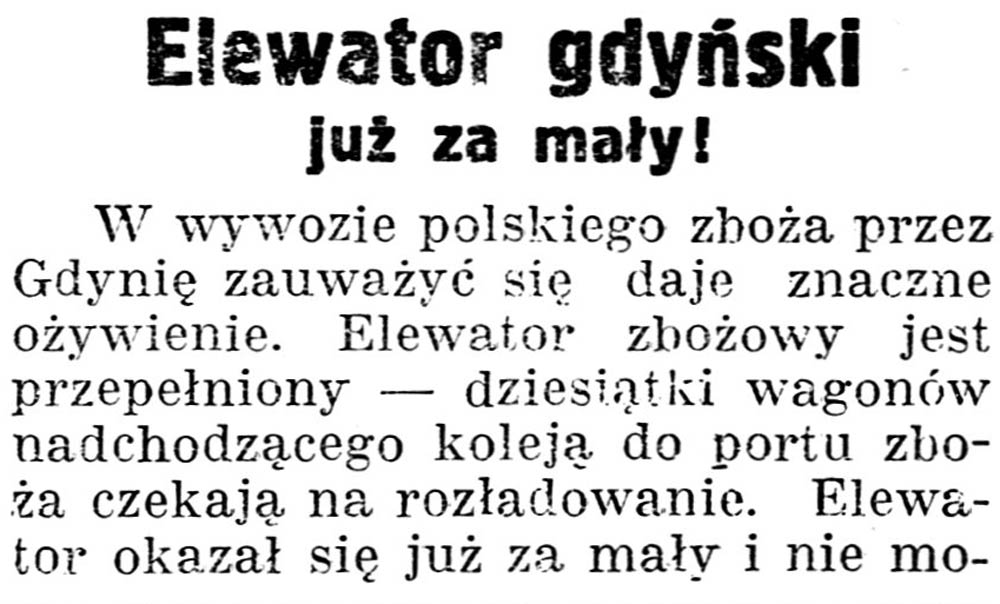 Elewator gdyński już za mały // Gazeta kartuska. - 1938, nr 132, s. 3