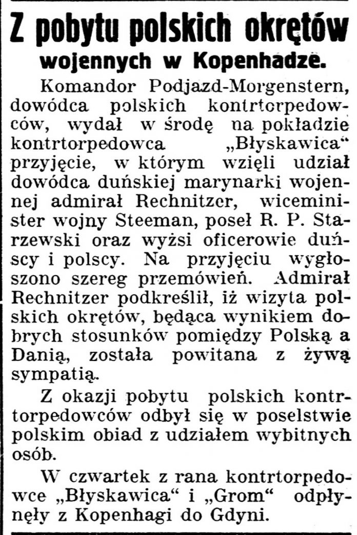 Z pobytu polskich okrętów wojennych w Kopenhadze // Gazeta Kartuska. - 1938, nr 103, s. 3