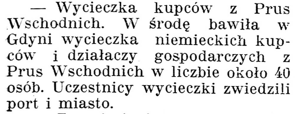 [Wycieczka kupców z Prus Wschodnich] // Gazeta Kartuska. - 1938, nr 103, s. 3