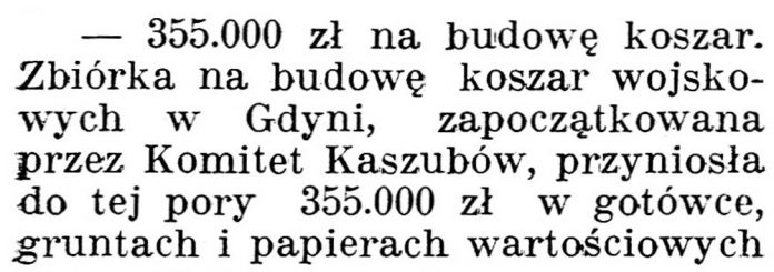 [355.000 zł na budowę koszar] // Gazeta Kartuska. - 1938, nr 103, s. 3