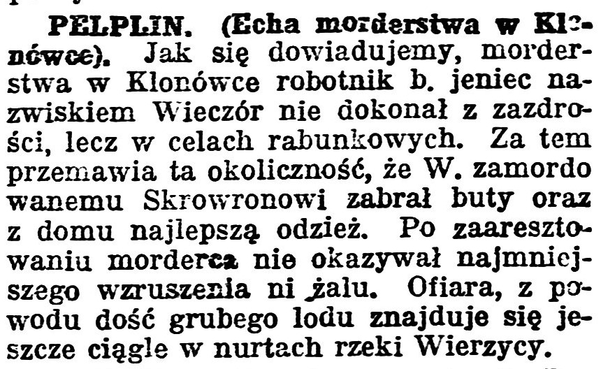 Echa morderstwa w Klonówce // Gazeta Bydgoska. - 1924, nr 31, s. 5